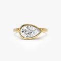 14K Gold 1.50 Carat Lab Grown Diamond Pear Shaped East West Bezel Setting Engagement Ring