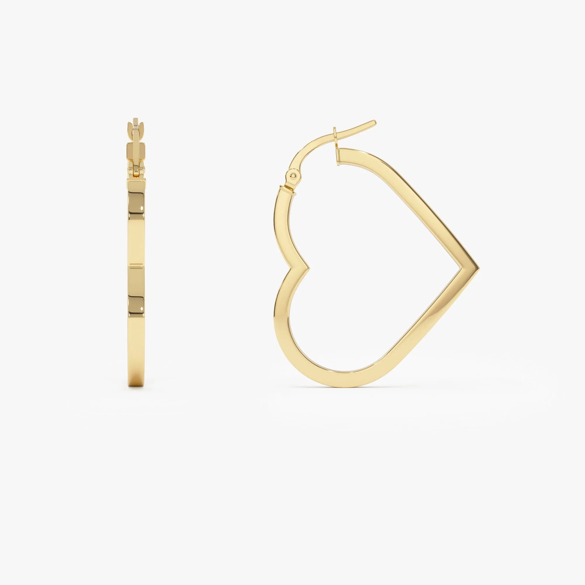 14k Yellow Gold Heart Shaped Hoop Earrings 25mm Inner Diameter 2mm Width