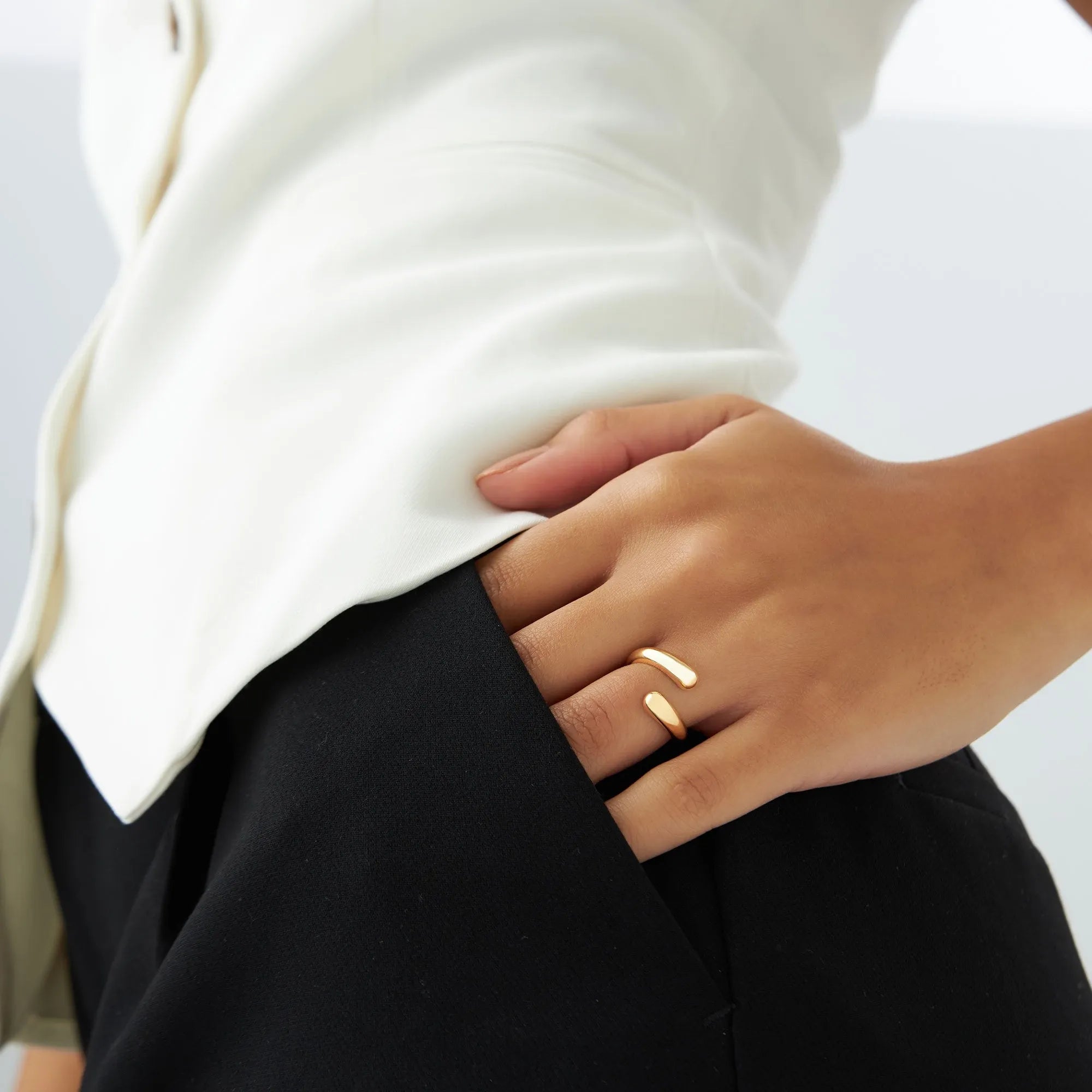 14k Solid Gold Plain Wide Open Cuff Statement Ring