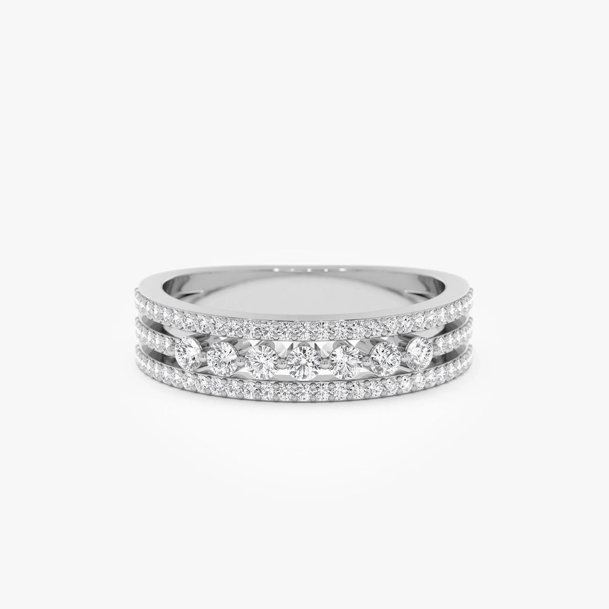 14k Solid Gold Round Diamond Triple Row Stacking Wedding Ring 0.57 Carat