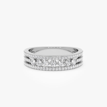 14k Solid Gold Round Diamond Triple Row Stacking Wedding Ring 0.57 Carat