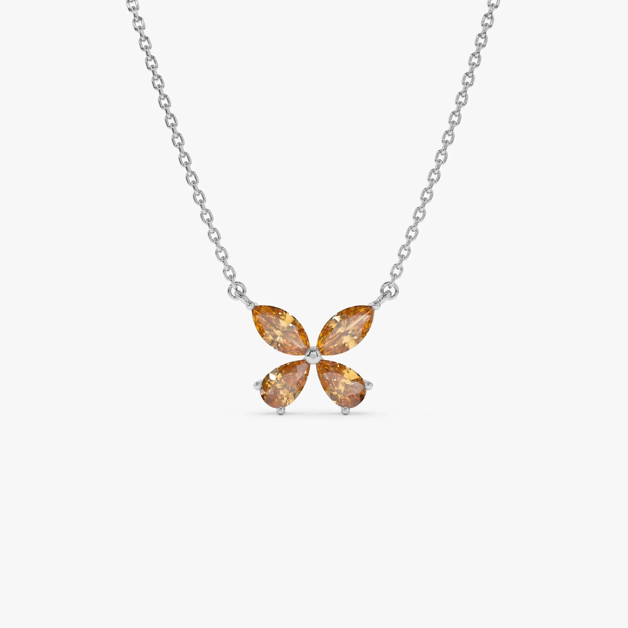 14k Solid Gold Citrine Pear and Marquise Butterfly Necklace 0.90 Carat