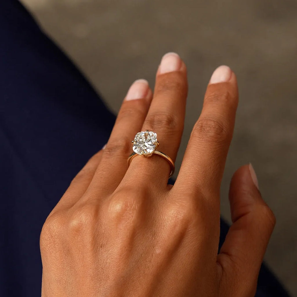 14K Gold 5.05 Carat Cushion Cut Lab Grown Diamond Solitaire Engagement Ring Seloria