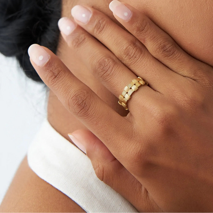 14k Solid Gold Ribbed Woven Stackable Band Ring