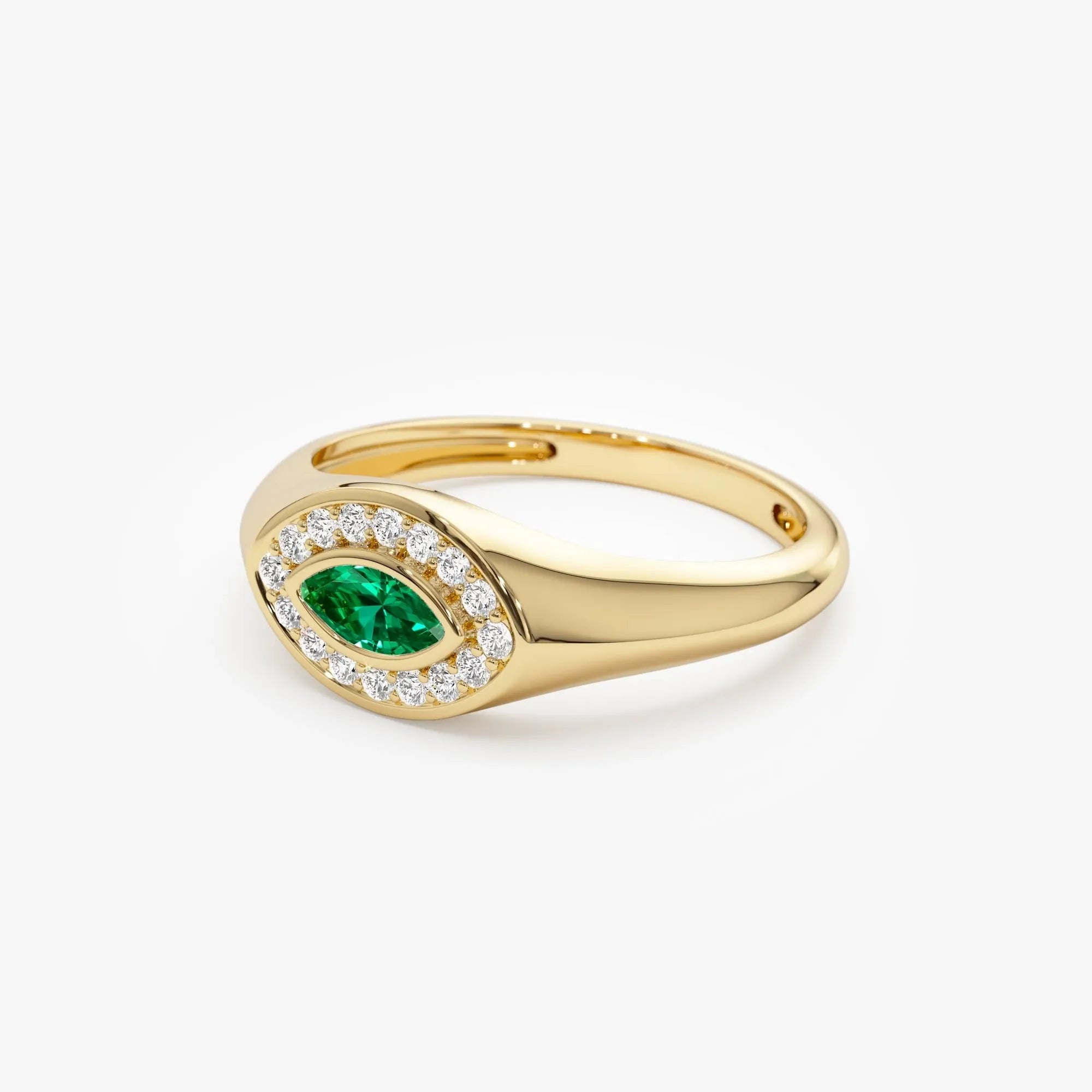 14K Gold Marquise Emerald and Round Diamond Halo Ring 0.31 CTW