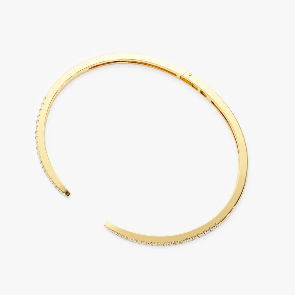 14K Solid Gold 0.50 CTW Round Diamond Cuff Bangle