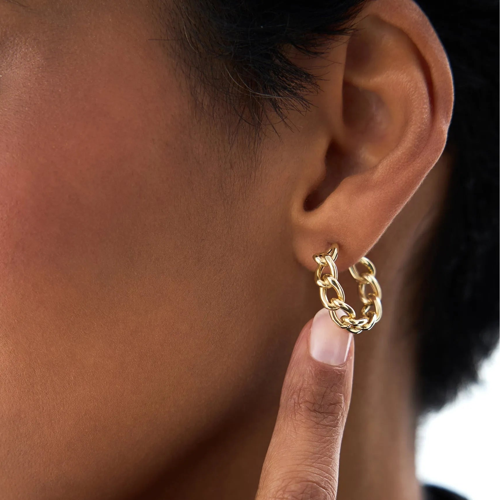 14k Yellow Gold Chain Link Statement Hoop Earrings 20mm 5mm Width