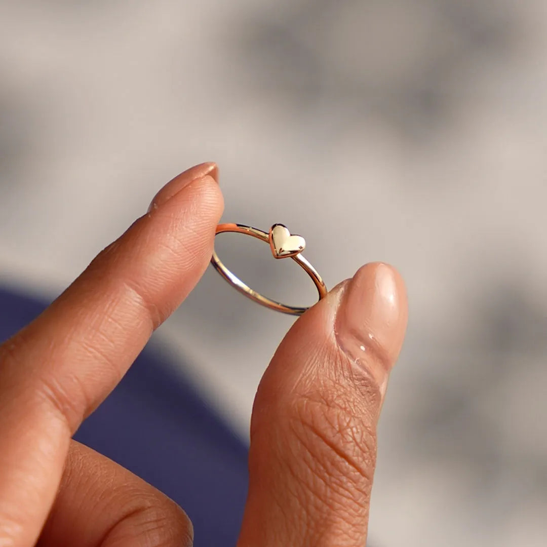 14k Gold Bubble Heart Ring Wide Minimalist Band