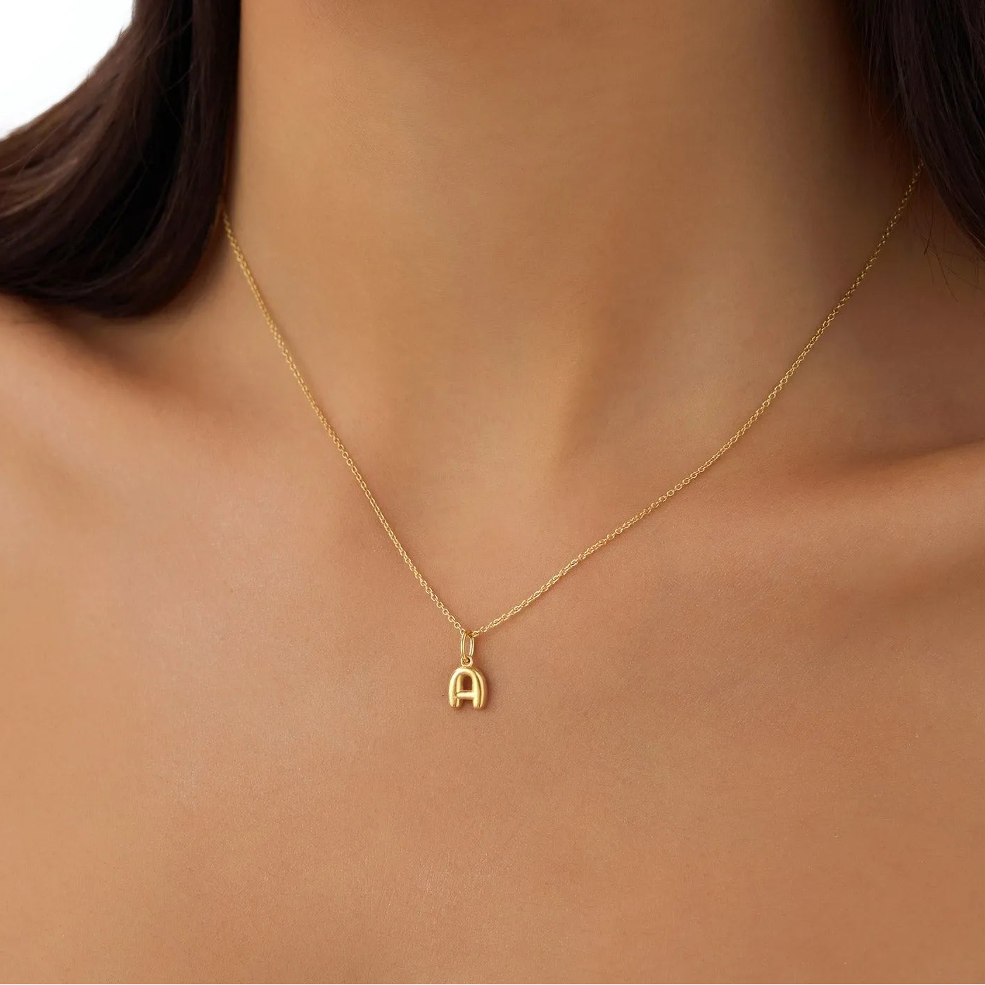 14k Solid Gold Initial Bubble Letter Pendant Necklace