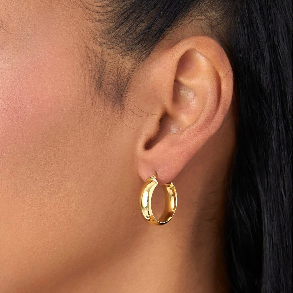 14k Yellow Gold Wide Hoop Earrings 6mm Bold Design 20mm Outer Diameter