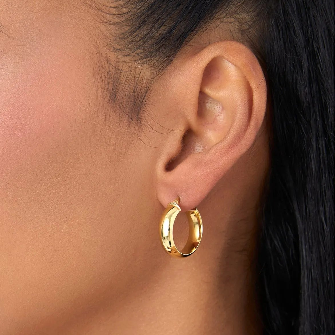 14k Yellow Gold Wide Hoop Earrings 6mm Bold Design 20mm Outer Diameter