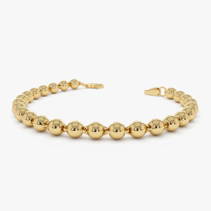 14K Gold 5MM Wide Round Bead Ball Chain Bracelet