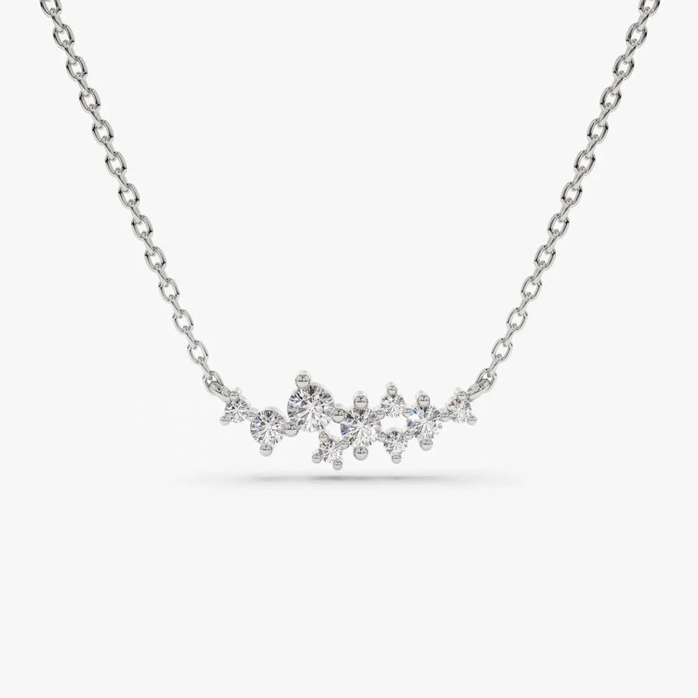 14K Solid Gold Lab Grown Diamond 9 Stone Cluster Necklace Prong Setting 0.25cttw