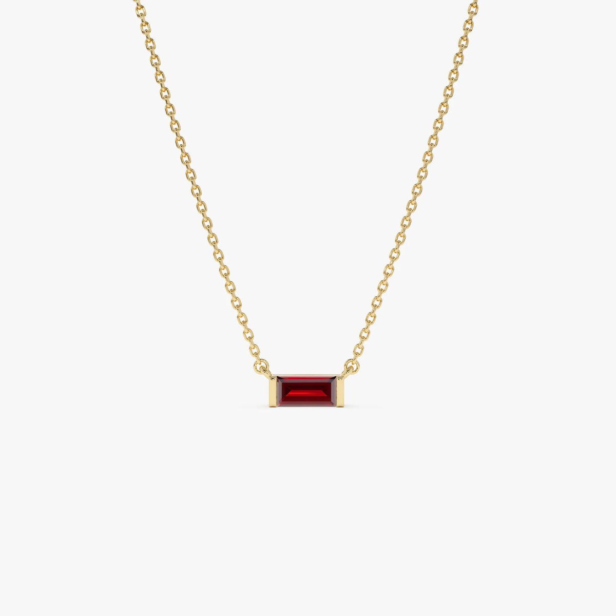 14k Solid Gold Garnet Baguette Birthstone Necklace 0.45 Carat