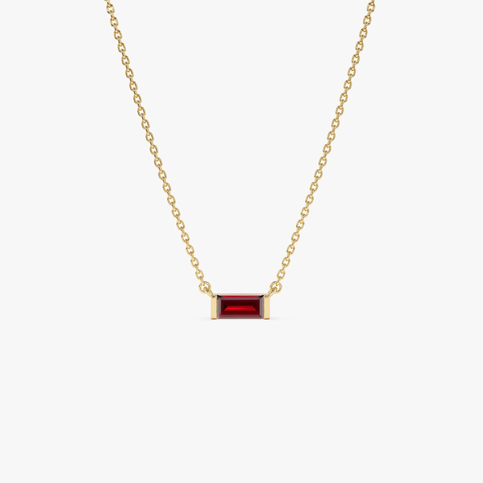 14k Solid Gold Garnet Baguette Birthstone Necklace 0.45 Carat