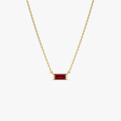 14k Solid Gold Garnet Baguette Birthstone Necklace 0.45 Carat