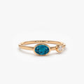 14K Solid Gold Oval London Blue Topaz and Diamond 0.59ctw Bezel Set Ring