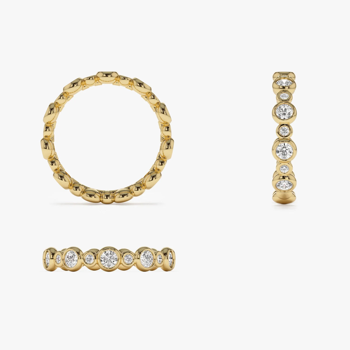 14K Solid Gold Round Diamond 1.05 Carat Three Quarter Eternity Bubble Bezel Setting Wedding Ring