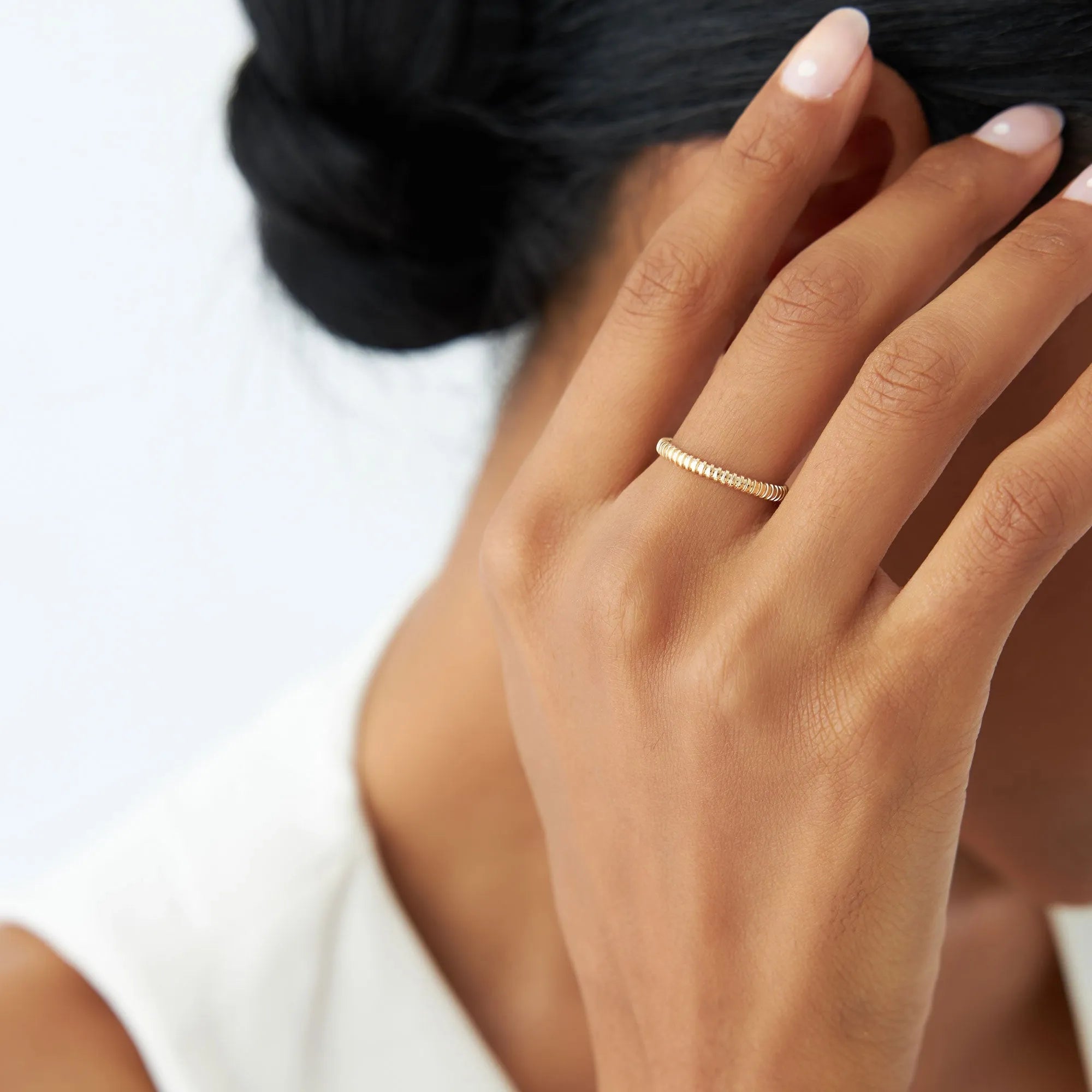 14k Solid Gold Ribbed Stackable Wedding Band Ring