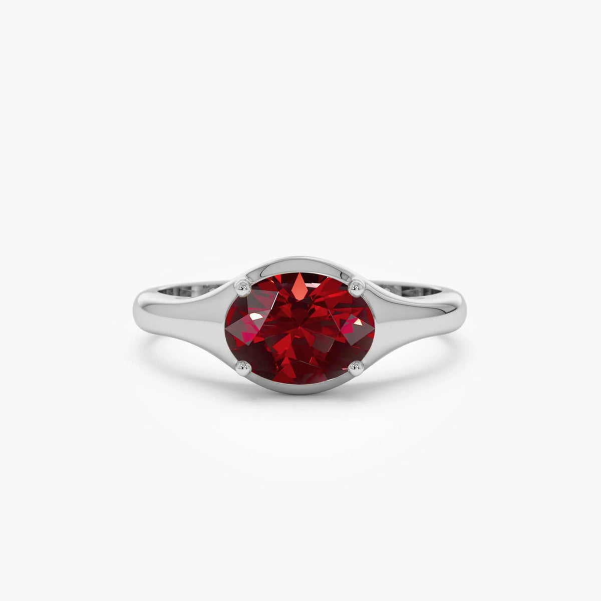 14K Solid Gold Oval Cut Garnet 1.00 Carat Prong Setting Ring