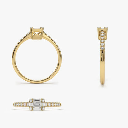 14k Gold 0.33 CTW Baguette Diamond East to West Illusion Setting Micro Pave Ring