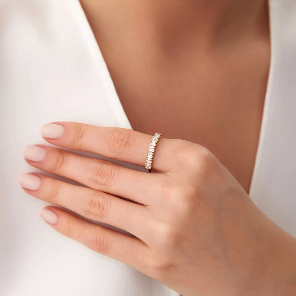 14k Gold Diamond Marquise and Baguette Wedding Ring 0.64ctw Micro Pave