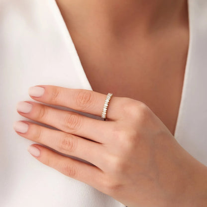 14k Gold Diamond Marquise and Baguette Wedding Ring 0.64ctw Micro Pave