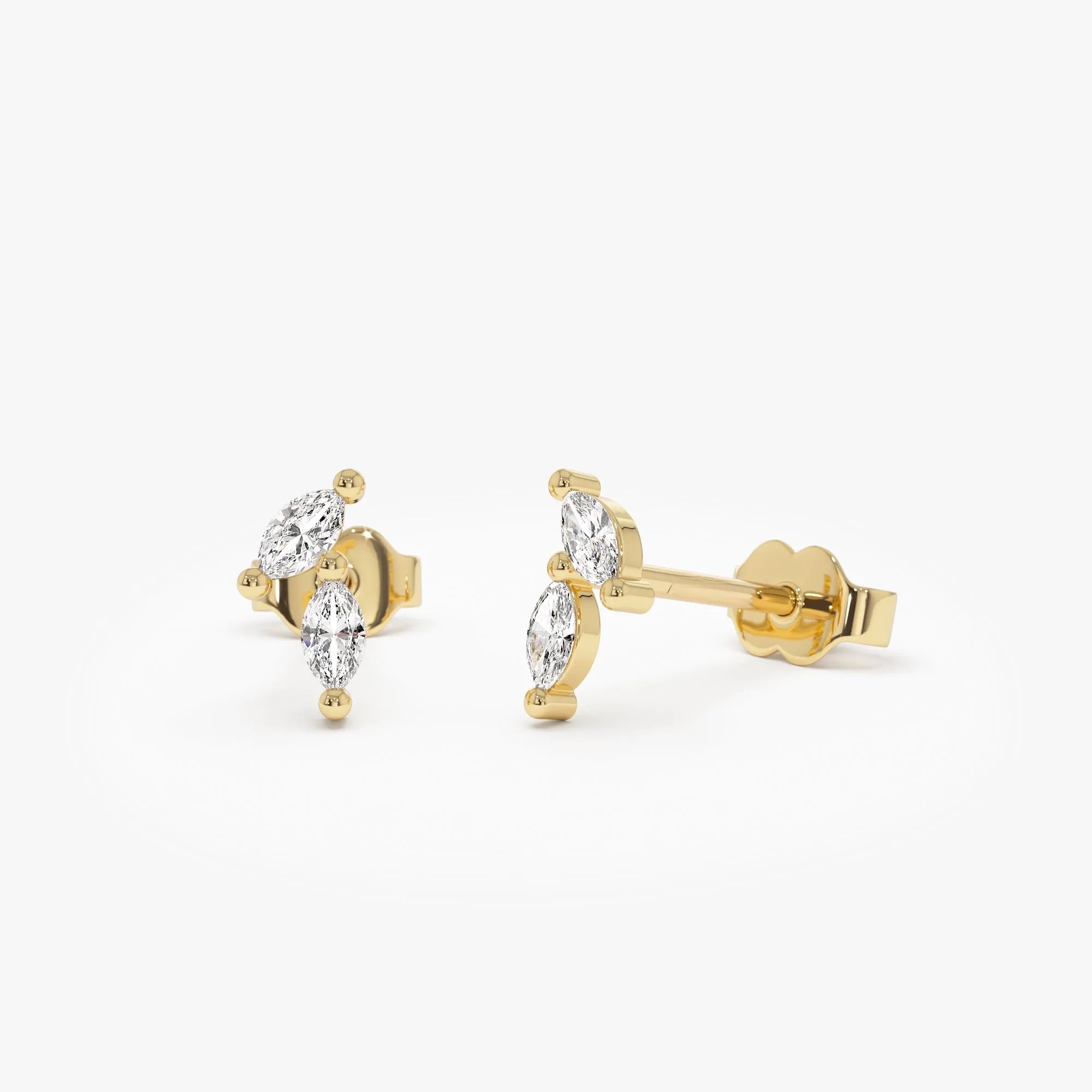 14k Gold Diamond Marquise Cut Double Stud Earrings 0.28 ctw