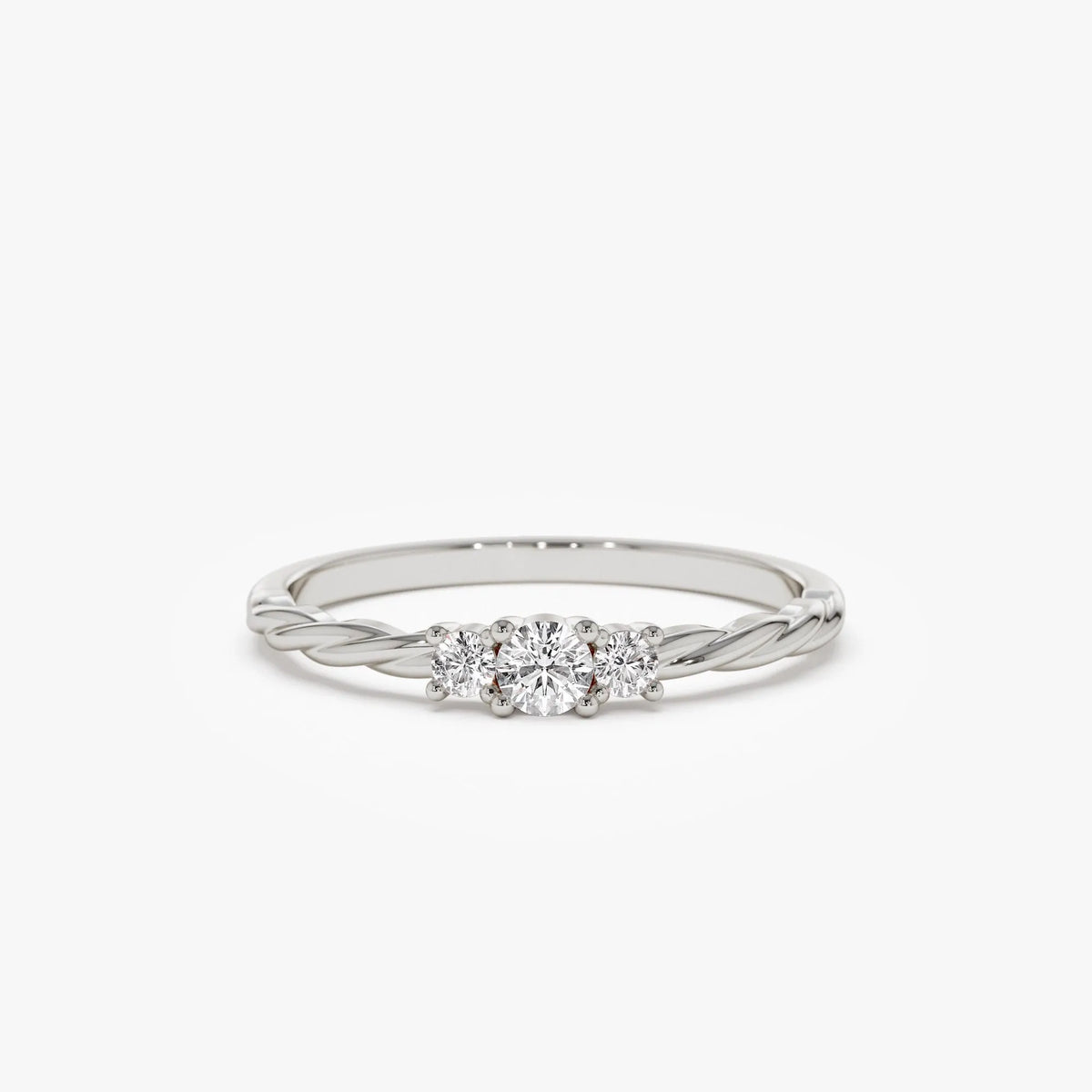 14k Gold Round Diamond Three Stone Twisted Ring 0.16 ctw