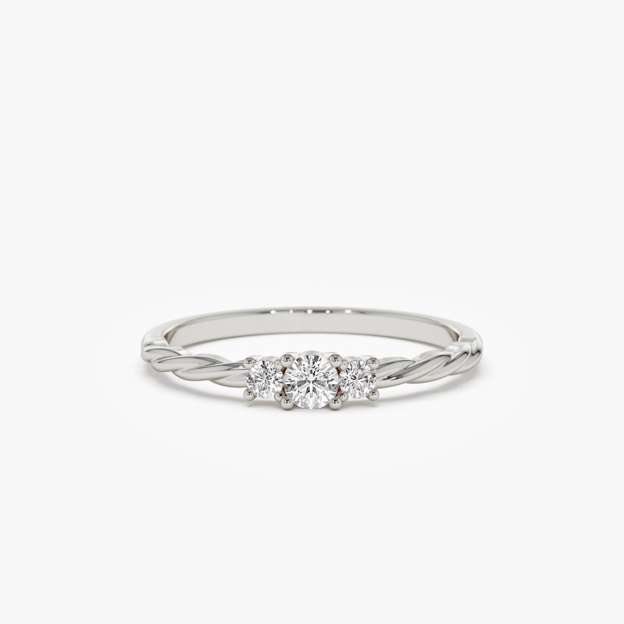 14k Gold Round Diamond Three Stone Twisted Ring 0.16 ctw