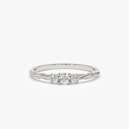 14k Gold Round Diamond Three Stone Twisted Ring 0.16 ctw