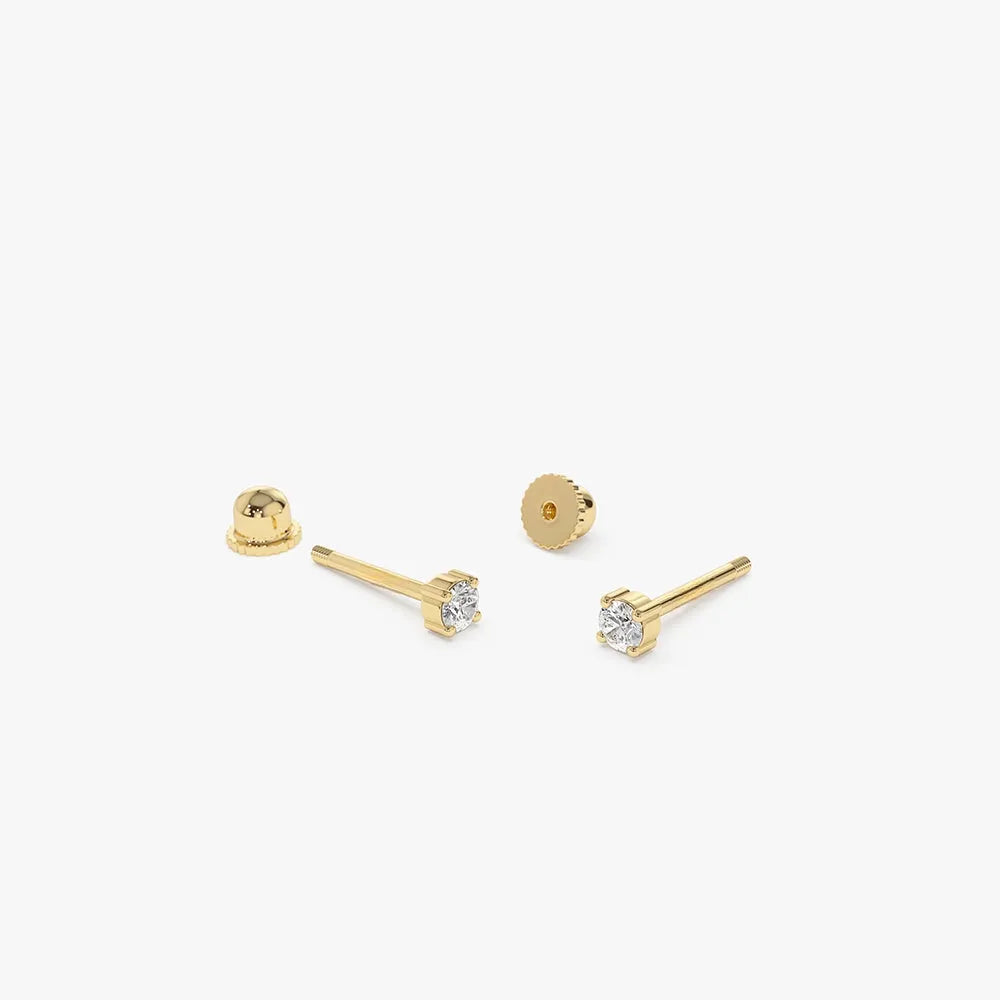 14k Gold Diamond Round Cut Prong Setting Stud Piercing Single Earring 0.08 ctw