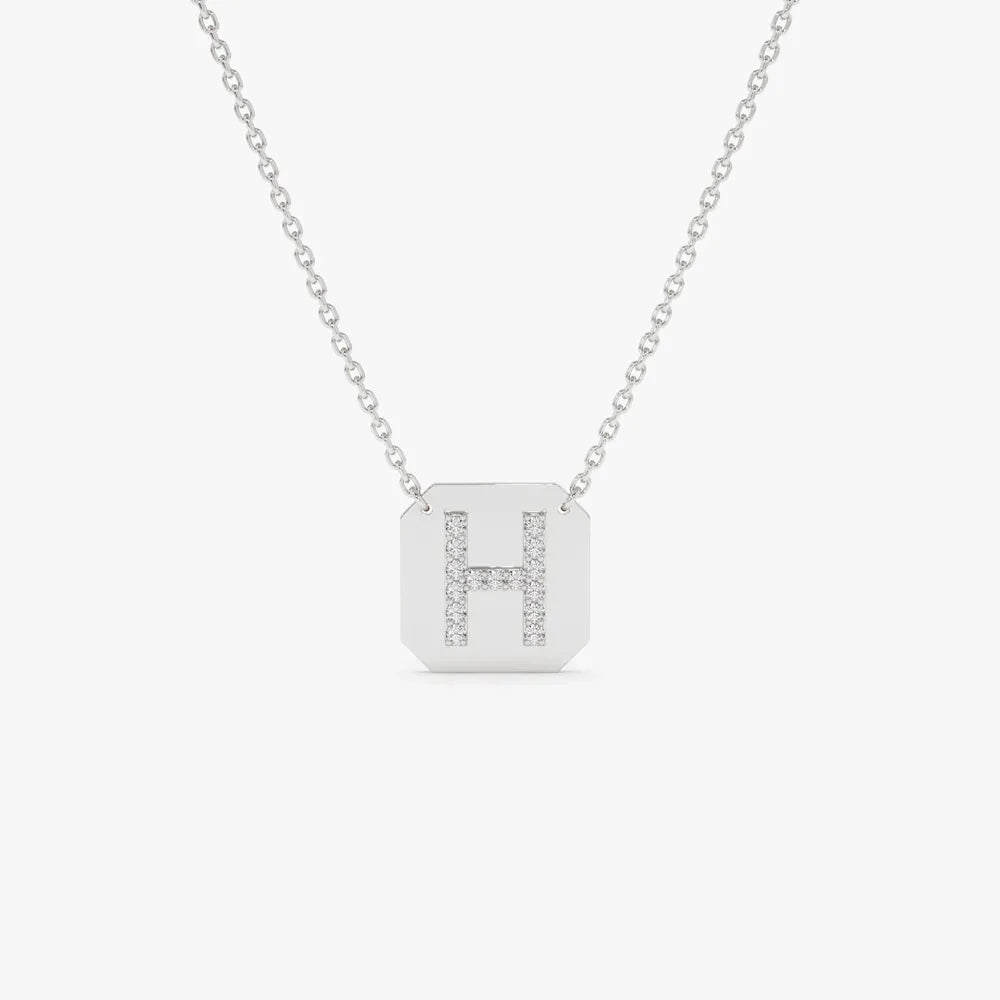 14K Solid Gold Round Diamond Initial Letter Pendant Necklace Prong Setting 0.10ctw