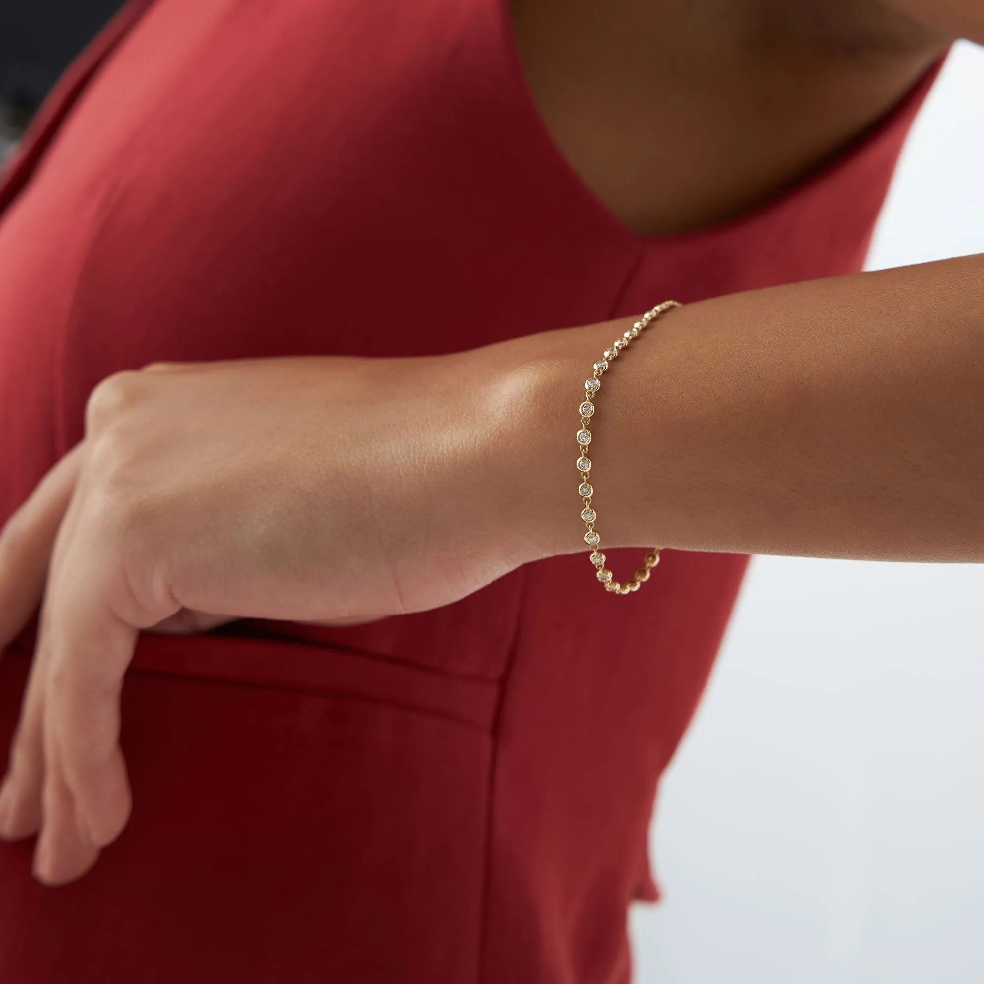 14K Solid Gold Lab Grown Diamond Round Tennis Bracelet Bezel Setting