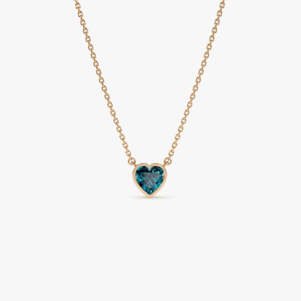 14k Solid Gold London Blue Topaz Heart Shaped Layering Necklace 0.55 Carat