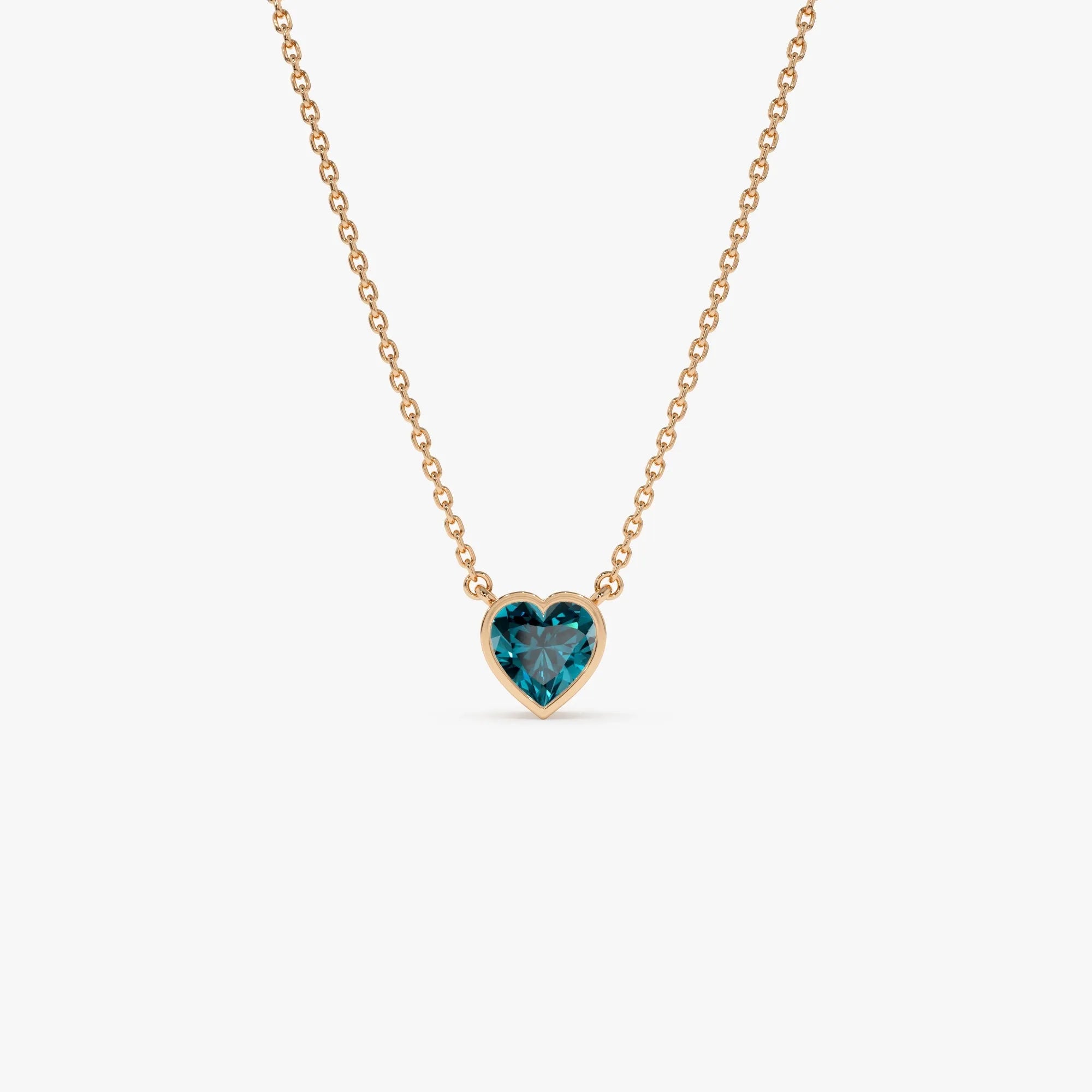 14k Solid Gold London Blue Topaz Heart Shaped Layering Necklace 0.55 Carat