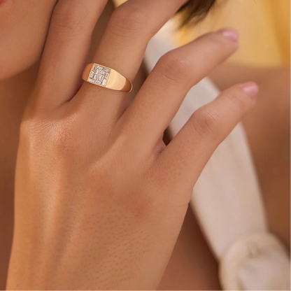 14k Solid Gold Baguette Diamond 0.50 Carat Square Illusion Setting Signet Pinky Ring