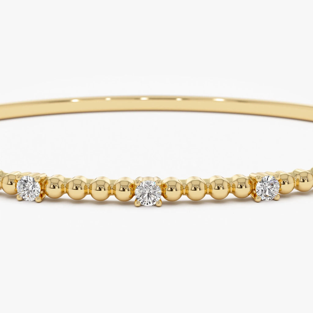 14K Solid Gold 0.35 CTW Round Diamond Beaded Bangle