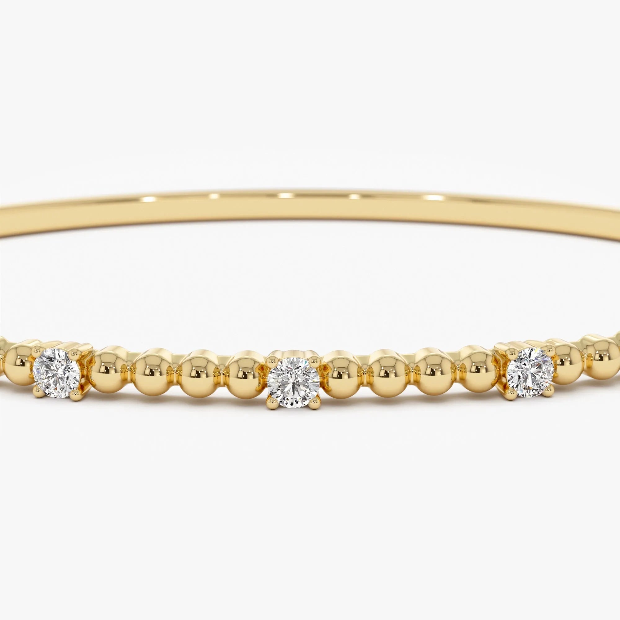 14K Solid Gold 0.35 CTW Round Diamond Beaded Bangle