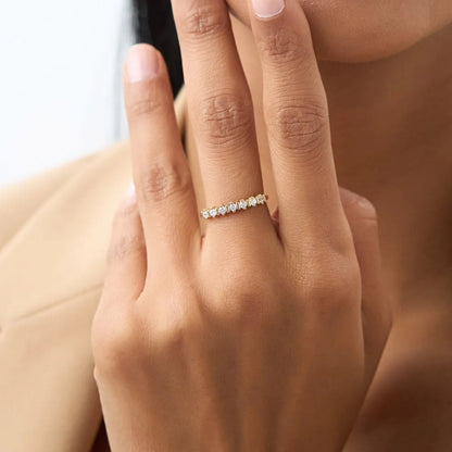 14K Solid Gold 0.20 ctw Round Cut Diamond Seven Stone Wedding Ring