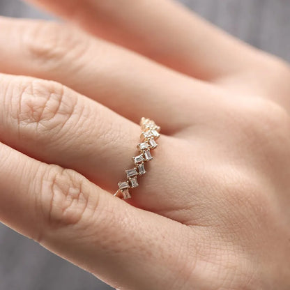 14K Solid Gold Baguette Diamond Zig Zag Shared Prong Ring 0.32 CTW