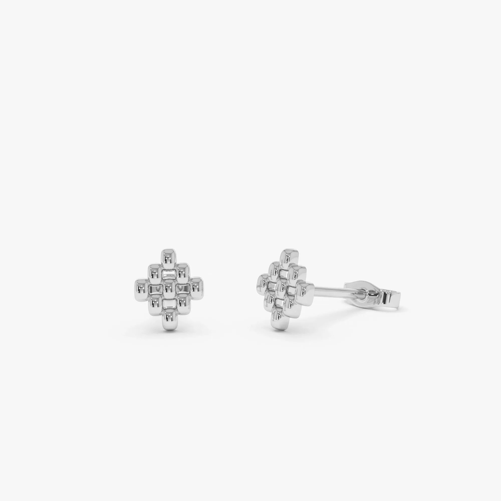 14k Solid Gold Geometric Beaded Stud Earrings 7.45mm