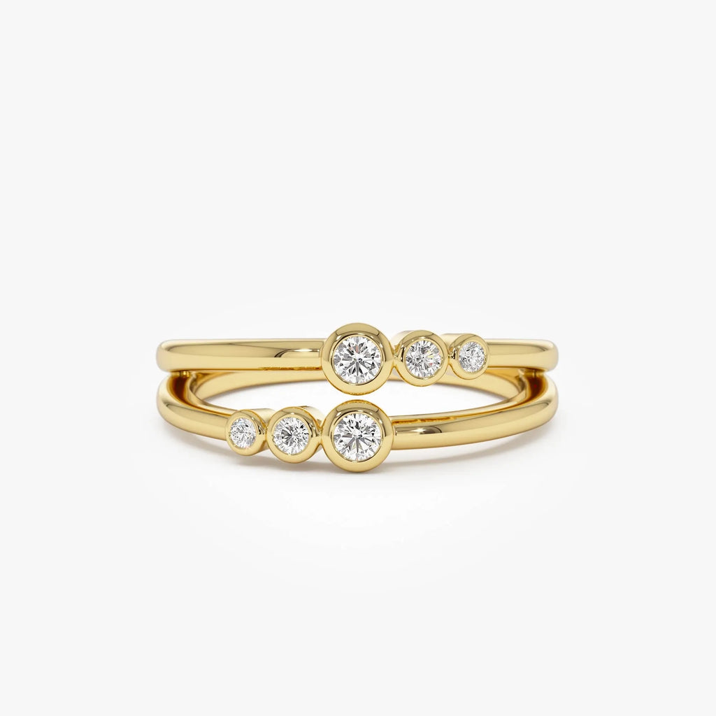 14k Gold Diamond Round Cut Double Row Bezel Setting Ring 0.16 ctw