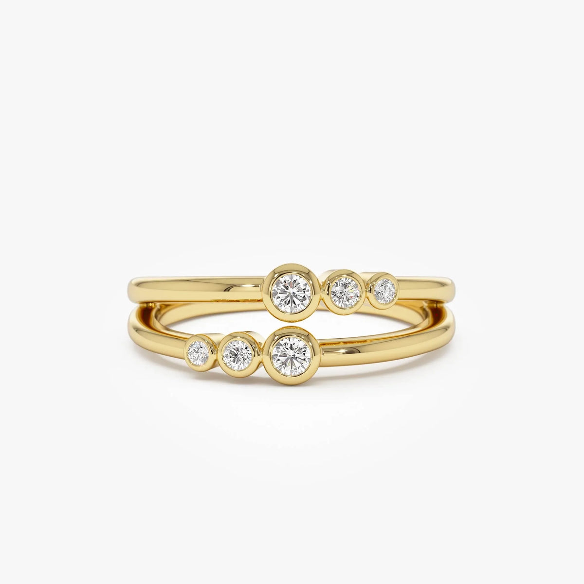 14k Gold Diamond Round Cut Double Row Bezel Setting Ring 0.16 ctw