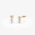 14k Gold Diamond Round Cut Three Stone Stud Earrings 0.35 ctw