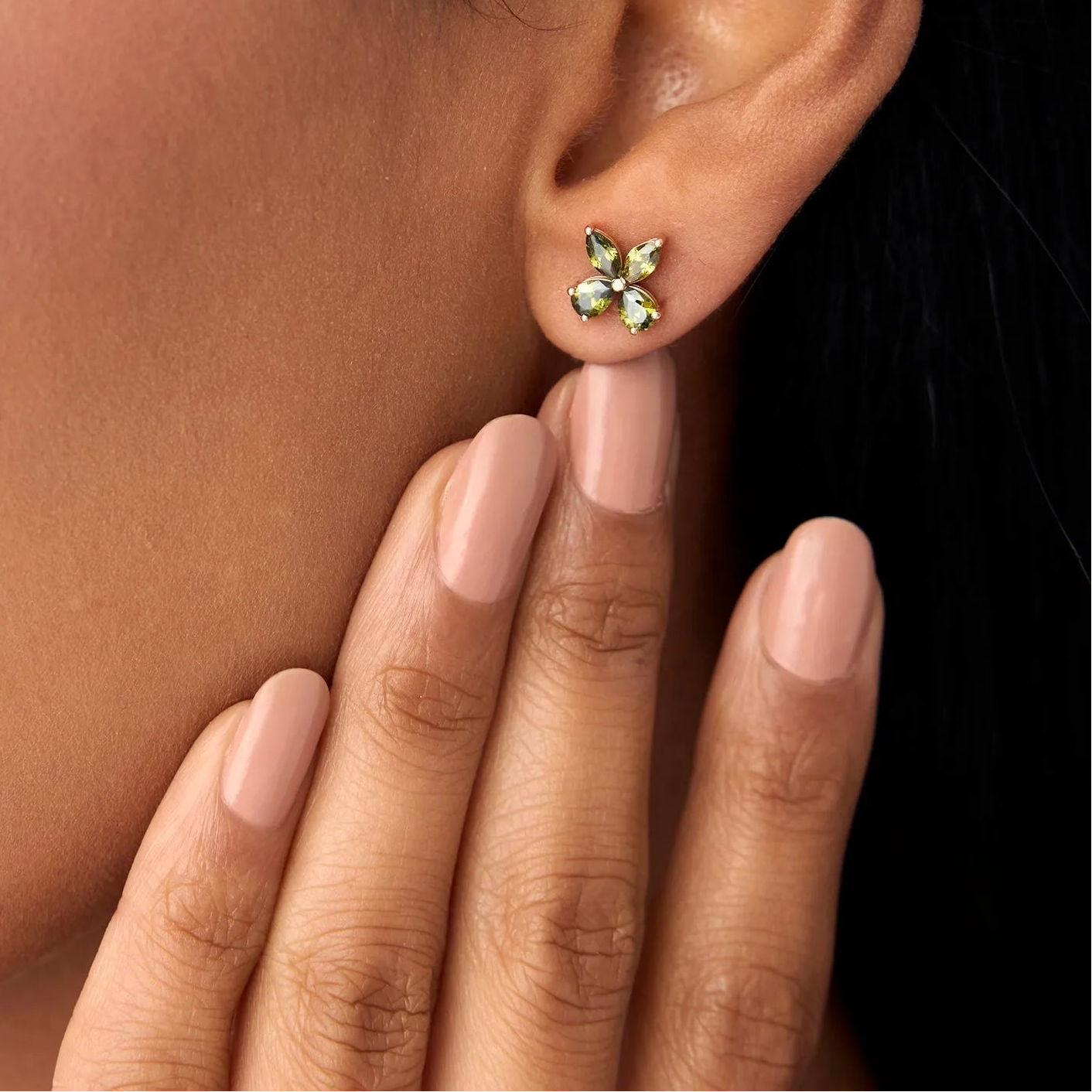 14K Solid Gold Marquise and Pear Cut Peridot Butterfly Stud Earrings 1.40ctw