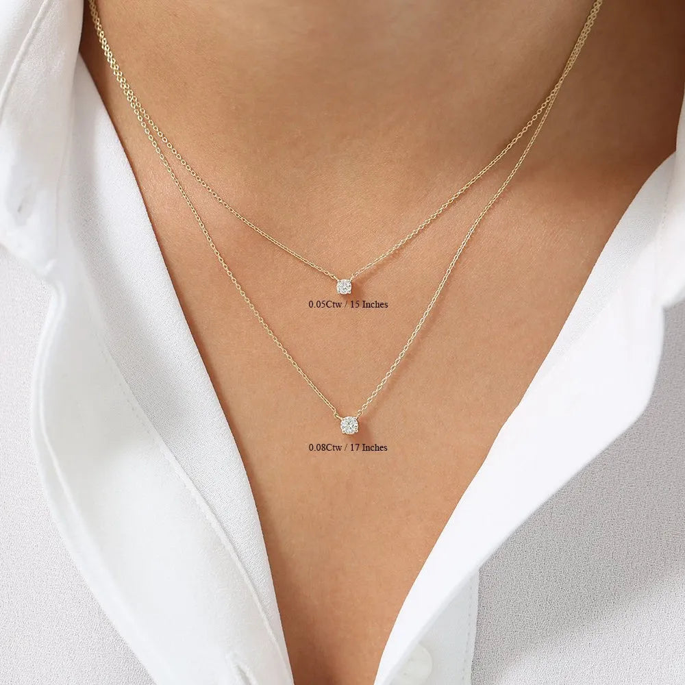 14K Gold Lab Grown Diamond Round Solitaire Necklace Prong Setting 0.30cttw
