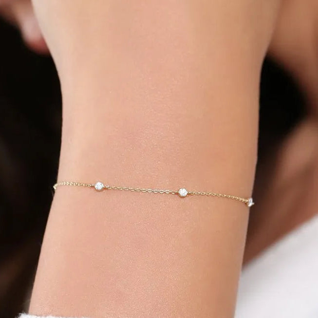 14K Solid Gold Round Diamond 5 Stone by the Yard Bracelet Bezel Setting 0.20 Carat