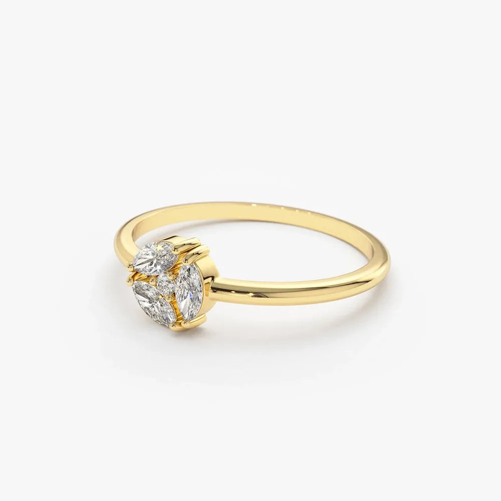 14K Solid Gold Marquise Diamond Cluster Ring 0.16 Carat Total Weight