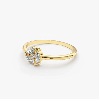 14K Solid Gold Marquise Diamond Cluster Ring 0.16 Carat Total Weight
